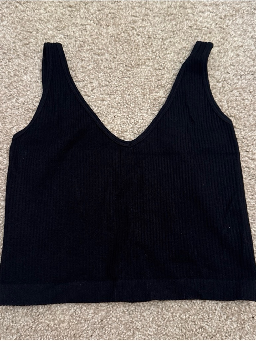 Free People Black Ribbed V-Neck Tank Top